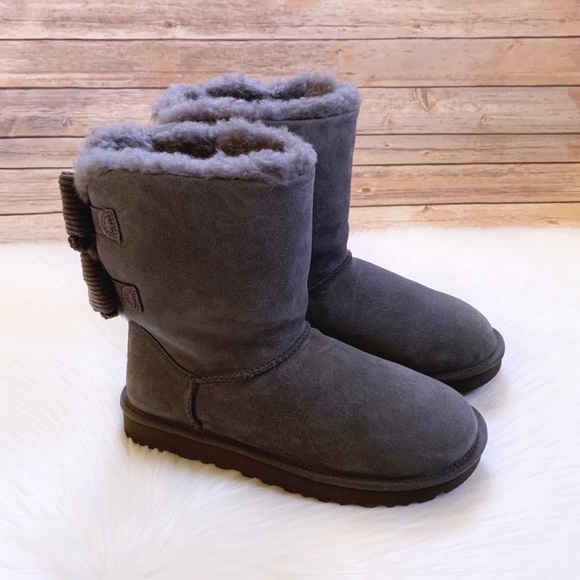 UGG Bailey Corduroy Bow Suede Boots In Charcoal - Picture 3 of 8